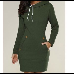 Green sweatshirt Hoodie Dress with western accent